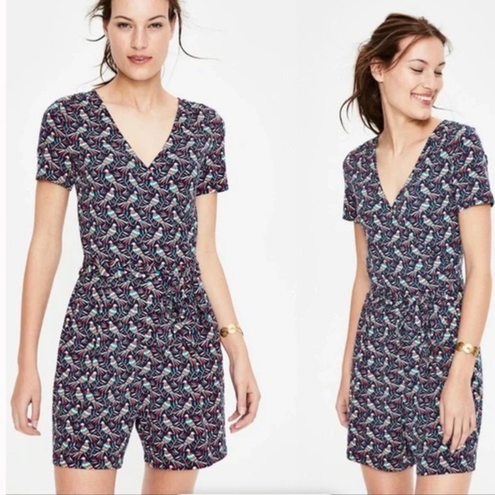 Boden Caroline Jersey Romper in Navy Bird Ottomi Size 6